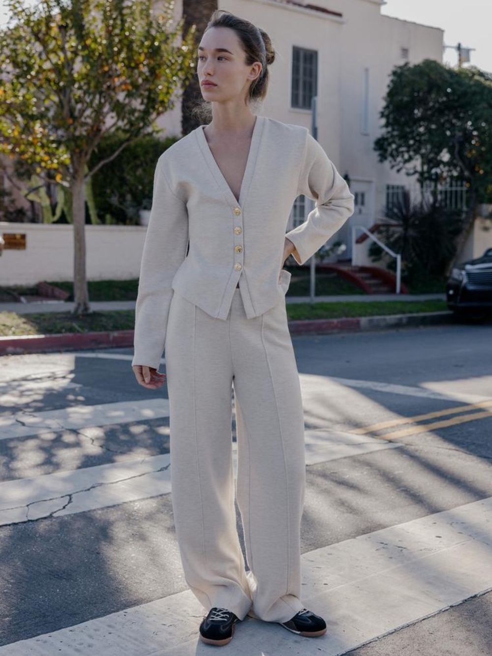 Zara Soft Button Beige Cardigan Gold Buttons - size medium - Picture 4 of 10